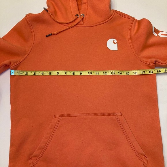 Carhartt Relaxed Fit Hoodie Womens XS 0-2 Orange Kangaroo Pocket Pullover Logo - Picture 9 of 12